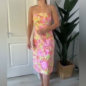 RARE Lilly Pulitzer Mosaic Sun Salute Face Print‎ tie back Cotton Dress Size 2